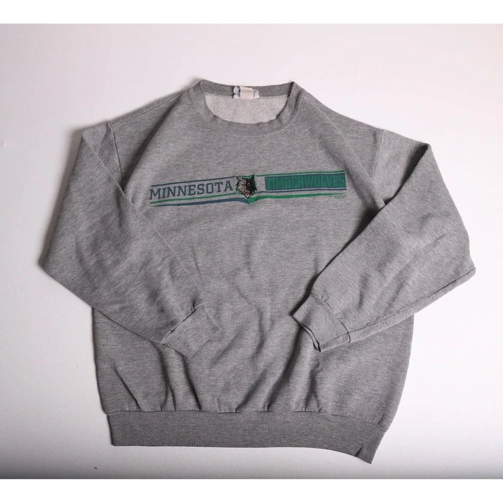 Vintage Nutmeg Mills Minnesota Timberwolves Sweatshirt Gray NBA Crewneck USA L